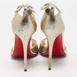 Pre Owned Christian Louboutin Gold Textured Leather Aribak Bow Sandals Size 38