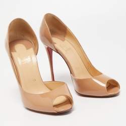 Pre Owned Christian Louboutin Beige Patent Leather Demi You Pumps Size 38