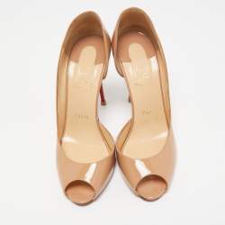 Pre Owned Christian Louboutin Beige Patent Leather Demi You Pumps Size 38