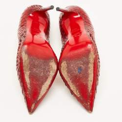 Pre Owned Christian Louboutin Red Python So Kate Pointed Toe Pumps Size 36.5