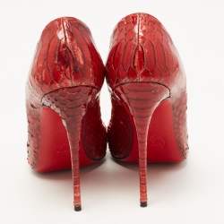 Pre Owned Christian Louboutin Red Python So Kate Pointed Toe Pumps Size 36.5