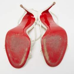 مملوكة مسبقًا صندل كريستيان لوبوتان سبايك جلد أبيض بحزام للكاحل مقاس 36.5