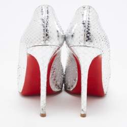 Christian Louboutin Silver Python Flo Peep Toe Pumps Size 37