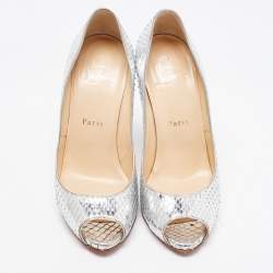 Christian Louboutin Silver Python Flo Peep Toe Pumps Size 37