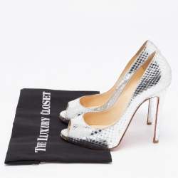 Christian Louboutin Silver Python Flo Peep Toe Pumps Size 37