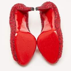 Pre Owned Christian Louboutin Red Leather Strass Very Prive Pumps Size 37.5 