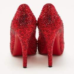 Pre Owned Christian Louboutin Red Leather Strass Very Prive Pumps Size 37.5 