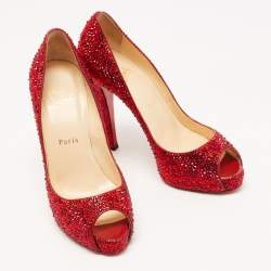 Pre Owned Christian Louboutin Red Leather Strass Very Prive Pumps Size 37.5 