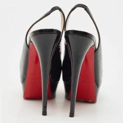 Pre Owned Christian Louboutin Black Patent Lady Peep Slingback Pumps Size 38.5