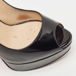 Pre Owned Christian Louboutin Black Patent Lady Peep Slingback Pumps Size 38.5