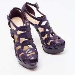 Christian Louboutin Purple Leather Nicole Caged Ankle Strap Sandals Size 36.5