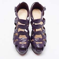 Christian Louboutin Purple Leather Nicole Caged Ankle Strap Sandals Size 36.5