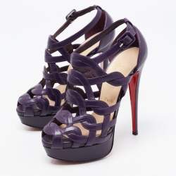 Christian Louboutin Purple Leather Nicole Caged Ankle Strap Sandals Size 36.5