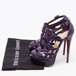 Christian Louboutin Purple Leather Nicole Caged Ankle Strap Sandals Size 36.5