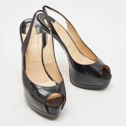 Pre Owned Christian Louboutin Black Patent Leather Private Number Pumps Size 39