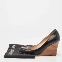 Pre Owned Christian Louboutin Black Leather Ron Ron Wedge Pumps Size 35.5