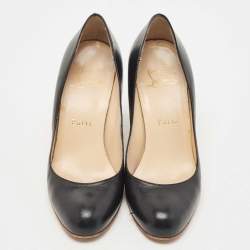Pre Owned Christian Louboutin Black Leather Ron Ron Wedge Pumps Size 35.5