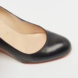 Pre Owned Christian Louboutin Black Leather Ron Ron Wedge Pumps Size 35.5