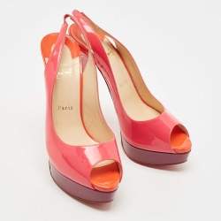 Pre Owned Christian Louboutin Multicolor Patent Lady Peep Sling Pumps Size 39.5