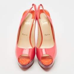 Pre Owned Christian Louboutin Multicolor Patent Lady Peep Sling Pumps Size 39.5