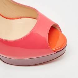 Pre Owned Christian Louboutin Multicolor Patent Lady Peep Sling Pumps Size 39.5