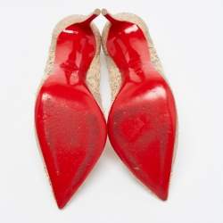 مملوكة مسبقًا Christian Louboutin Beige Lace and Embossed Python Leather Pigalle Follies Pumps Size 38