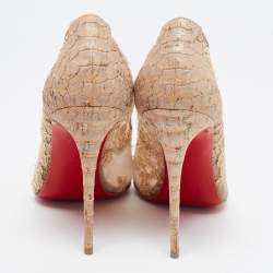 مملوكة مسبقًا Christian Louboutin Beige Lace and Embossed Python Leather Pigalle Follies Pumps Size 38