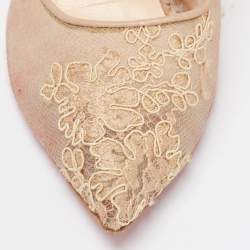 مملوكة مسبقًا Christian Louboutin Beige Lace and Embossed Python Leather Pigalle Follies Pumps Size 38