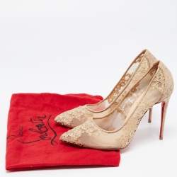 مملوكة مسبقًا Christian Louboutin Beige Lace and Embossed Python Leather Pigalle Follies Pumps Size 38