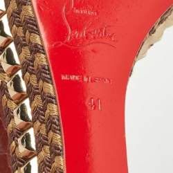 Pre Owned Christian Louboutin Brown Croc Embossed Leather Pyraclou Wedge Sandals Size 41