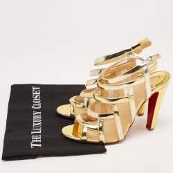 Christian Louboutin Gold Leather and Mesh Nicole K Sandals Size 38