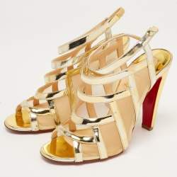 Christian Louboutin Gold Leather and Mesh Nicole K Sandals Size 38
