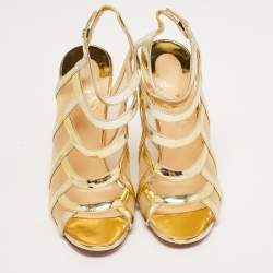 Christian Louboutin Gold Leather and Mesh Nicole K Sandals Size 38