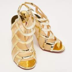 Christian Louboutin Gold Leather and Mesh Nicole K Sandals Size 38