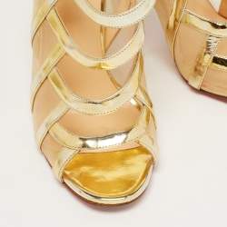 Christian Louboutin Gold Leather and Mesh Nicole K Sandals Size 38