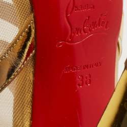 Christian Louboutin Gold Leather and Mesh Nicole K Sandals Size 38