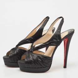 Christian Louboutin Black Shimmery Fabric Fortuna Sandals Size 37.5