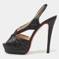 Christian Louboutin Black Shimmery Fabric Fortuna Sandals Size 37.5