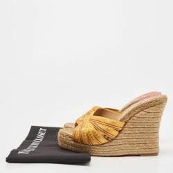 Christian Louboutin Yellow/Gold Lace Espadrille Wedge Slide Sandals Size 37