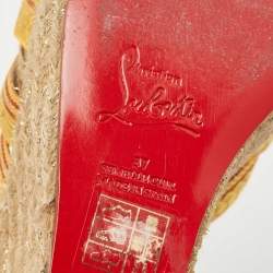 Christian Louboutin Yellow/Gold Lace Espadrille Wedge Slide Sandals Size 37