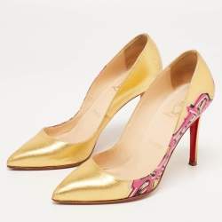 Christian Louboutin Gold Leather Pigalle Graffiti Pumps Size 37.5