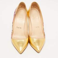 Christian Louboutin Gold Leather Pigalle Graffiti Pumps Size 37.5