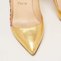 Christian Louboutin Gold Leather Pigalle Graffiti Pumps Size 37.5