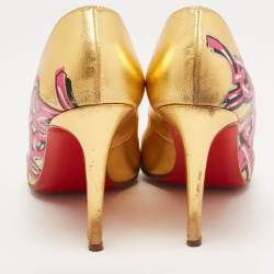 Christian Louboutin Gold Leather Pigalle Graffiti Pumps Size 37.5