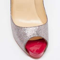 Pre Owned Christian Louboutin Metallic Glitter  Very Prive Peep Toe Pumps Size 39.5