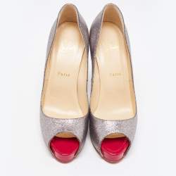 Pre Owned Christian Louboutin Metallic Glitter  Very Prive Peep Toe Pumps Size 39.5