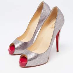 Pre Owned Christian Louboutin Metallic Glitter  Very Prive Peep Toe Pumps Size 39.5