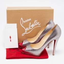 Pre Owned Christian Louboutin Metallic Glitter  Very Prive Peep Toe Pumps Size 39.5