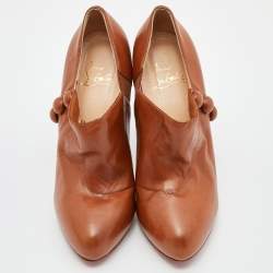 Pre Owned Christian Louboutin Tan Leather C'est Moi Ankle Booties Size 39.5