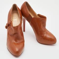 Pre Owned Christian Louboutin Tan Leather C'est Moi Ankle Booties Size 39.5